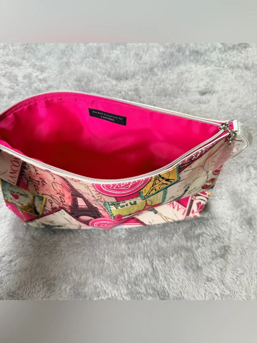 Lancome Pink and Fuchsia Paris Print Wristlet